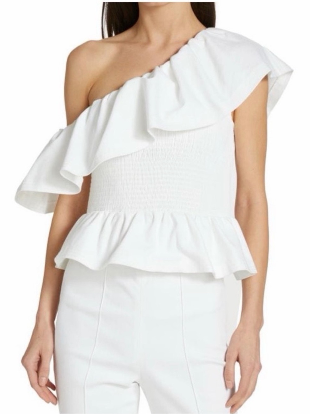 Cinq a Sept Shiri Top M Peplum Off Shoulder Ruffle White Blouse